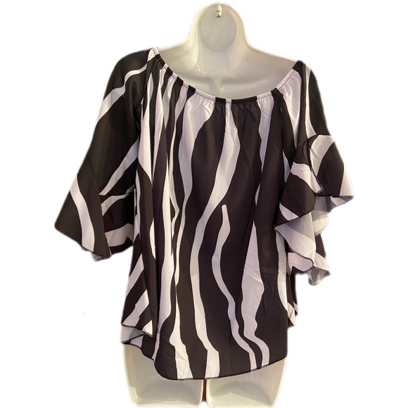 NWOT Off Shoulder Tie Waist Shirt, Size Large - Picture 2 of 4